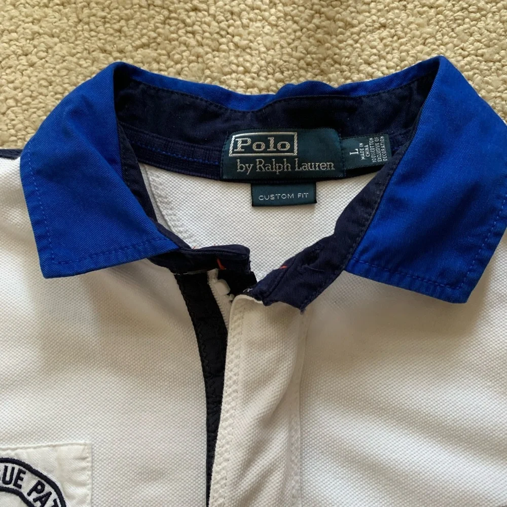 Ralph Lauren Men's Blue and White Polo Shirt
Zipper front- 100% cotton - Picture 4 of 5